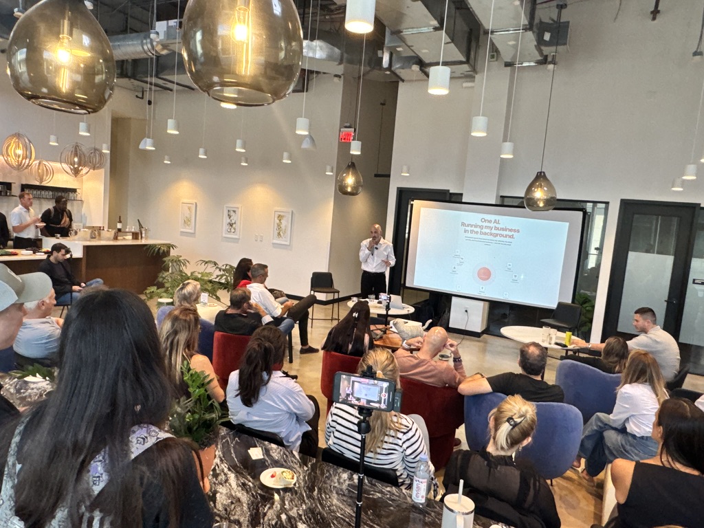 Antonio presenting a managed AI agent workflow to a business audience